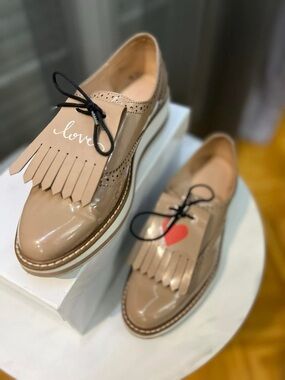 Zara Nude Fringe Platform Oxfords
